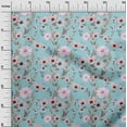 thumbnail image 2 of oneOone Cotton Poplin Twill Sky Blue Fabric Flower & Leaves Watercolor Sewing Material Print Fabric By The Yard 56 Inch Wide, 2 of 2