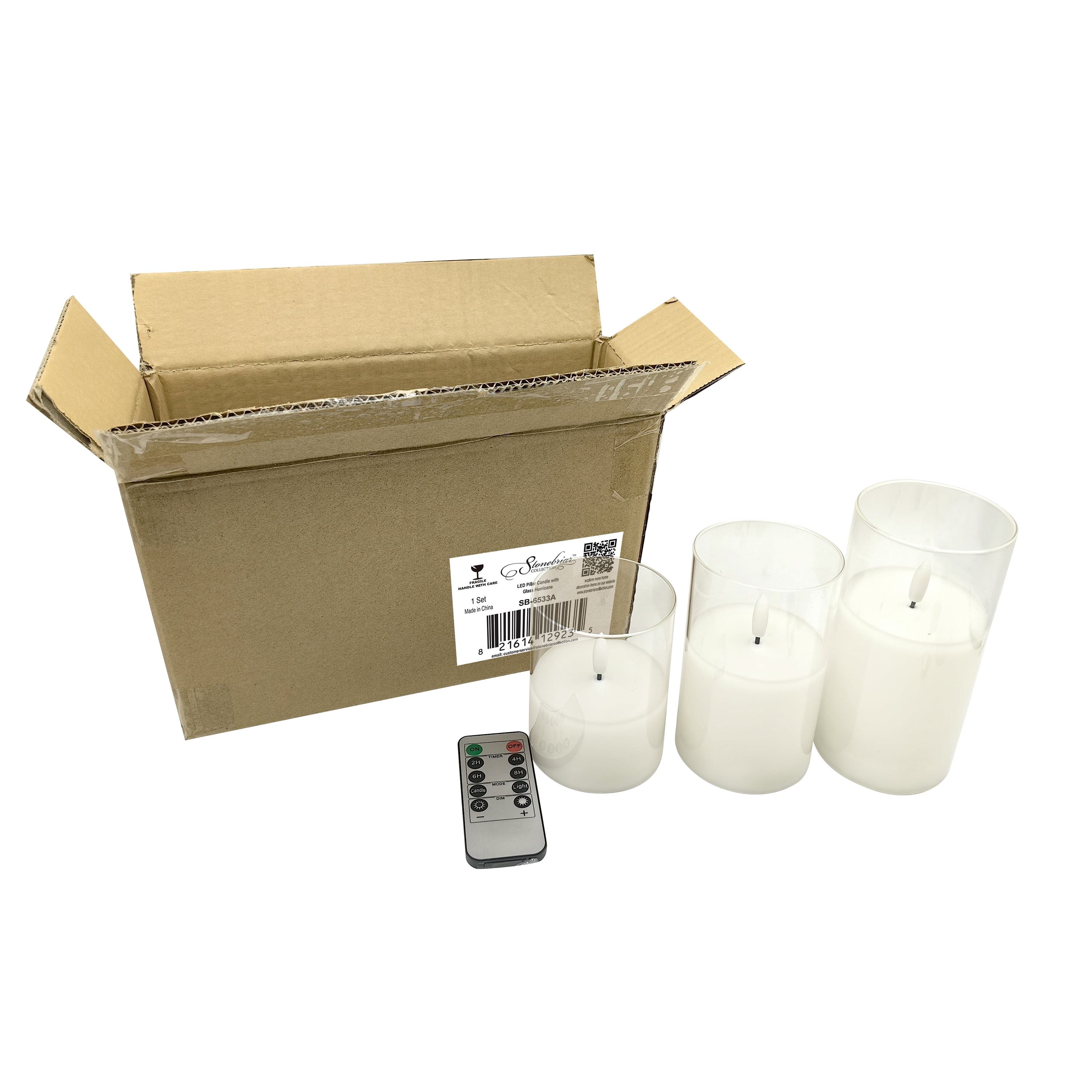 (2 pack) Stonebriar Collection Flameless LED Clear Glass Hurricane with Timer and Remote