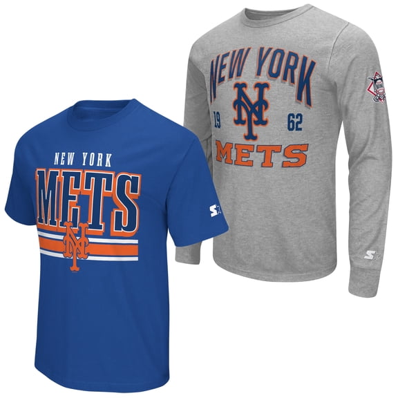 Men's Starter Heather Gray/Royal New York Mets Two-Pack Long Sleeve & Short Sleeve T-Shirt Set