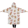thumbnail image 2 of Oversized Wearable Blanket Hoodie,White Christmas Gingerbread Man Pattern Sherpa Blanket Hoodie with Super Pockets,Super Warm Fuzzy Pullover for Women & Men, 2 of 6