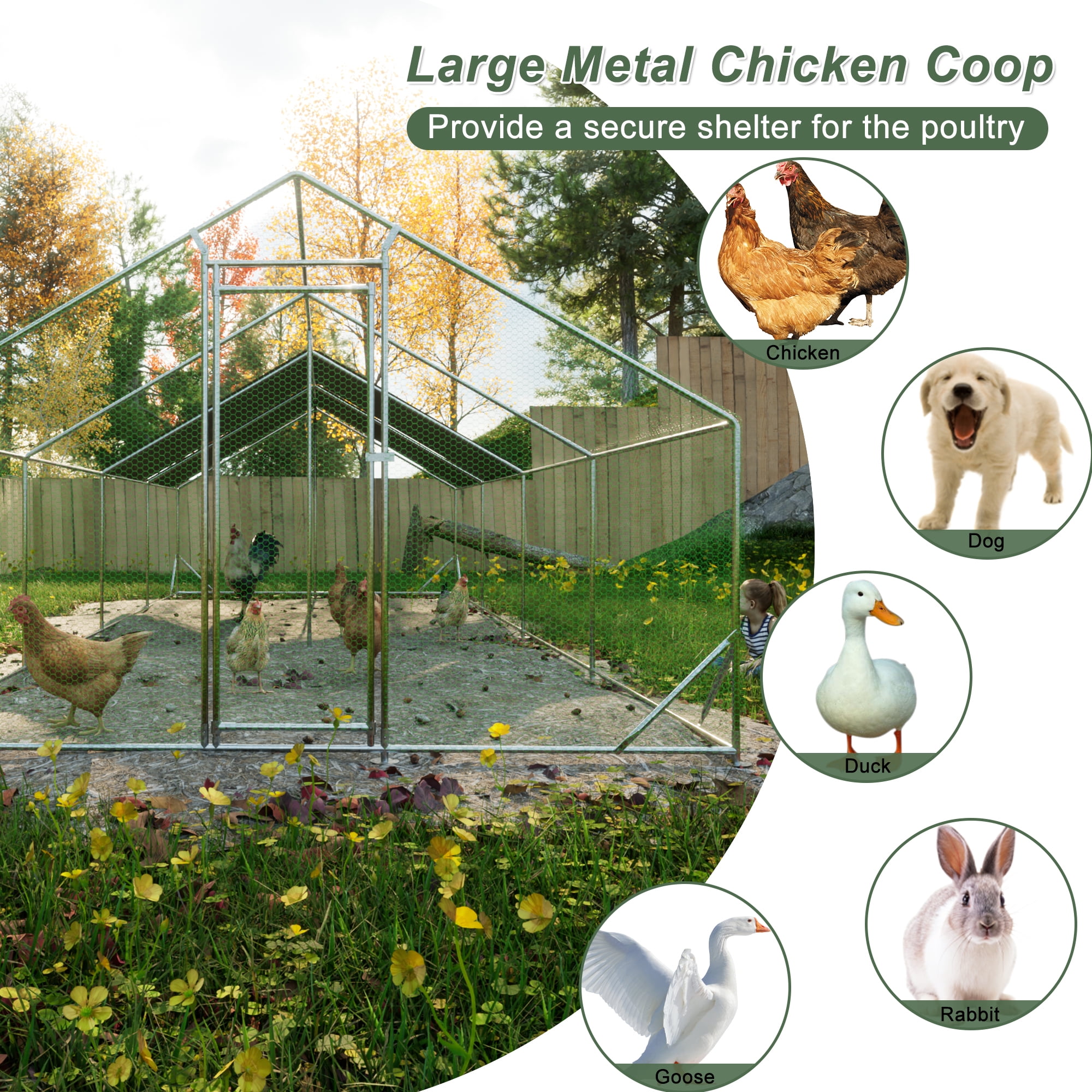 Pefilos 26' W Outdoor Large Chicken Coop, Walk-in Galvanized Mesh Chicken Run, Chicken Pen with Waterproof and Anti-UV Cover, Silver Pefilos 26' W Outdoor Large Chicken Coop, Walk-in Galvanized Mesh Chicken Run, Chicken Pen with Waterproof and Anti-UV Cover, Silver