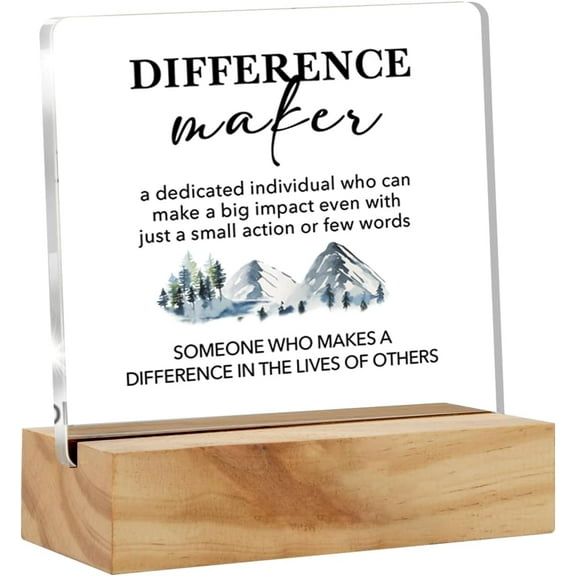 Coworker Leaving Gifts for Women Men, Appreciation Gifts Difference Maker Clear Acrylic Sign with Wood Stand Table Sign Decoration Presents 4x4 Inch