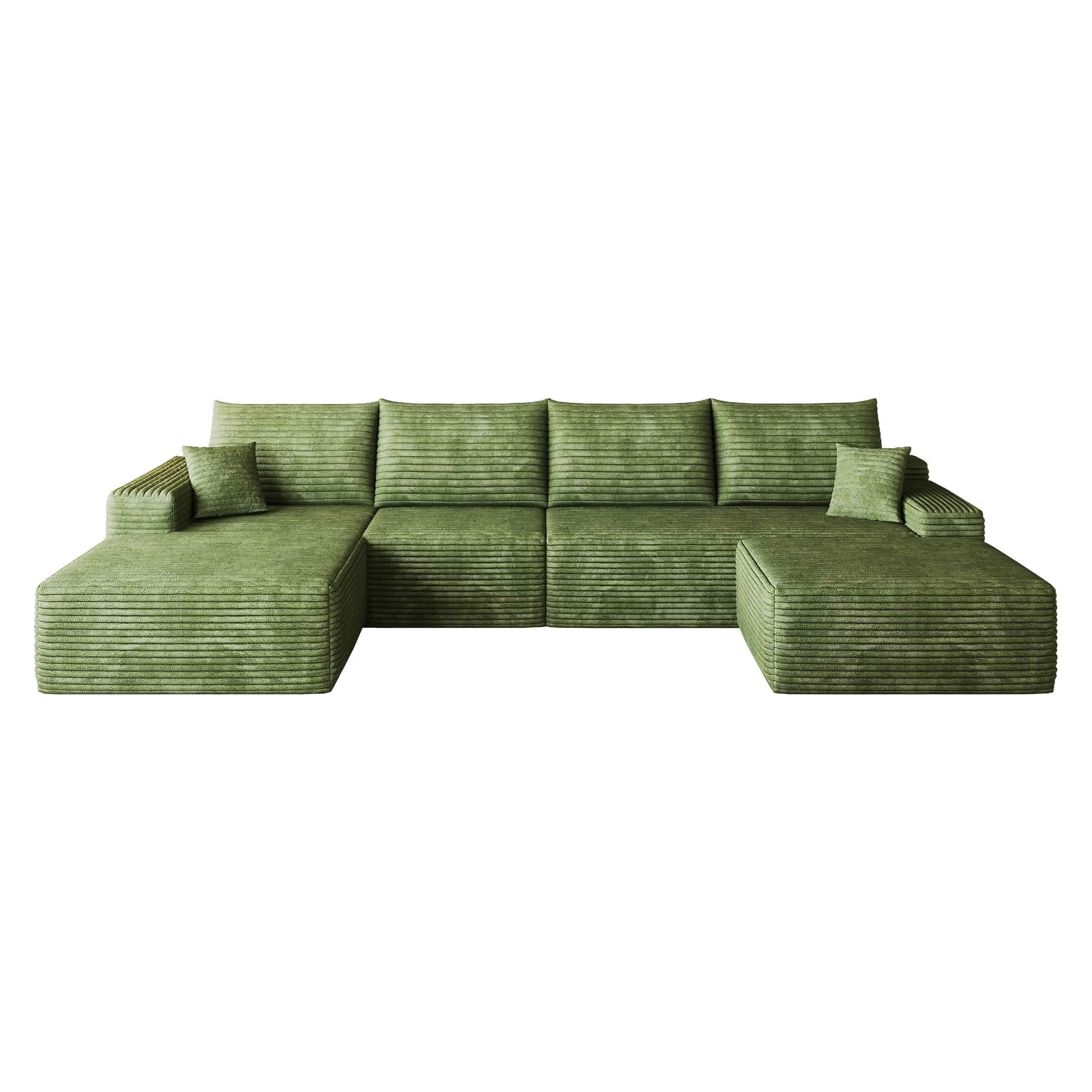 MAYEERTY 135" Cloud U-Shaped Sectional Sofa with 1 Ottoman, Plush Corduroy Deep Seat Modular Couch, No Assembly Minimalist Sofa for Living Room Apartment