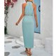 thumbnail image 4 of Crop top vestido sin mangas elegante asimétrico casual slit Halter Masajeadores de cuello mujeres dos piezas trajes para viajes calle azul S, 4 of 6
