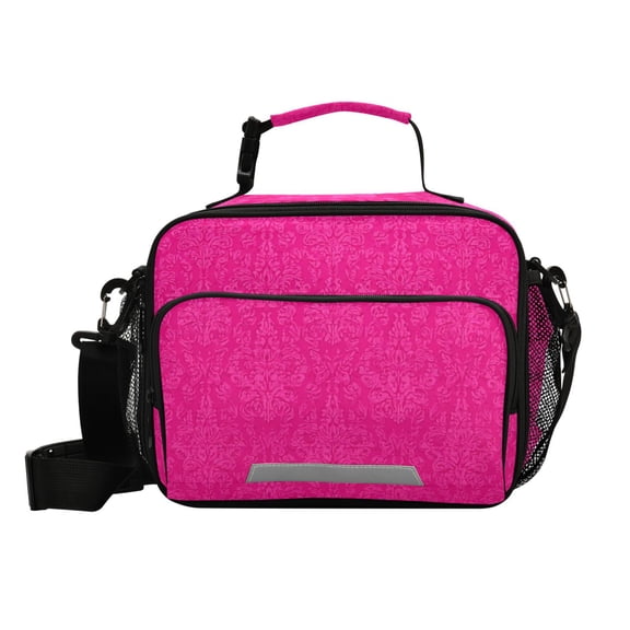 Hot Pink Flower Patterns Insulated Lunch Bag Portable Cooler Bag Mommy Bag Large Capacity 6L