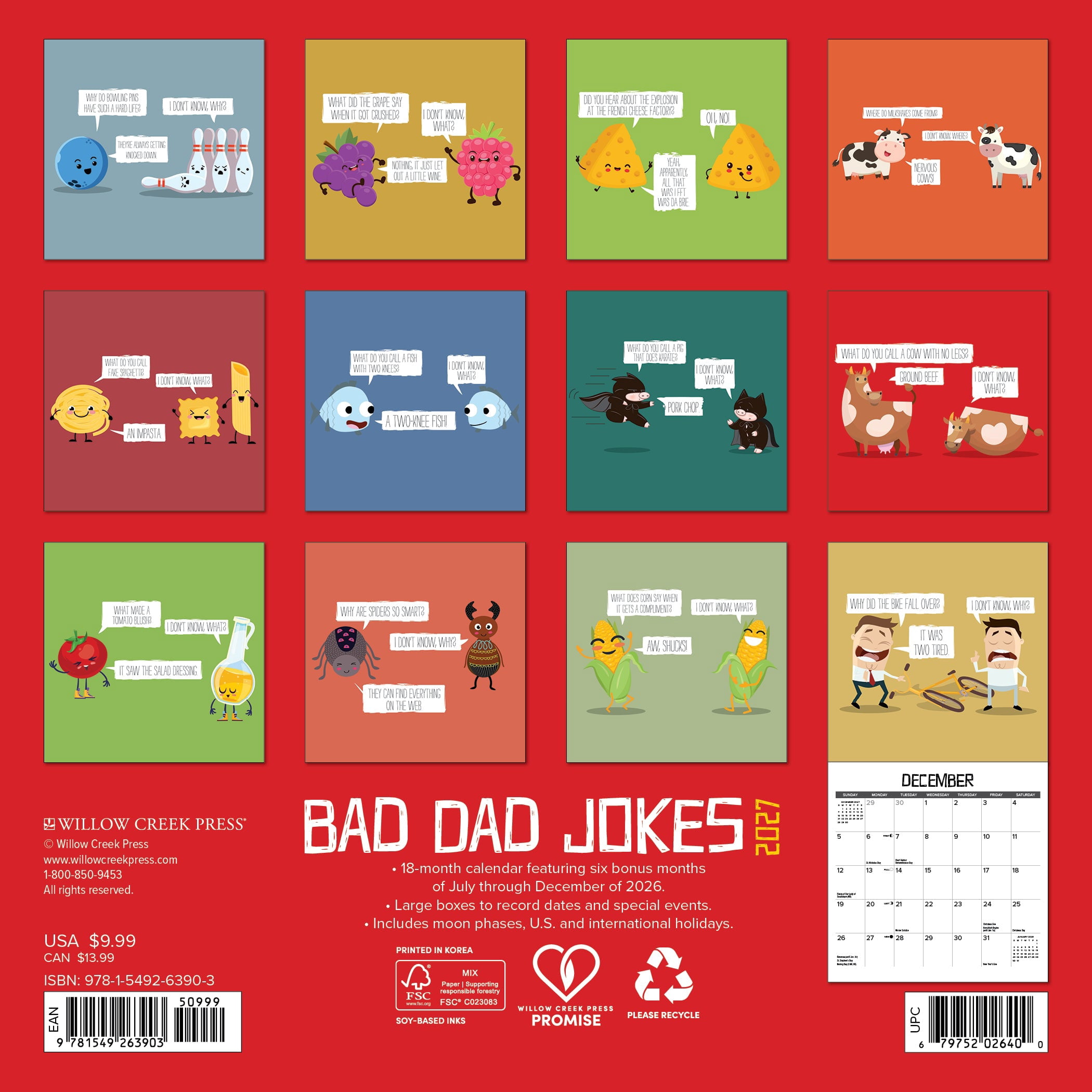 Willow Creek Press, Bad Dad Jokes 2027 Mini Wall Calendar