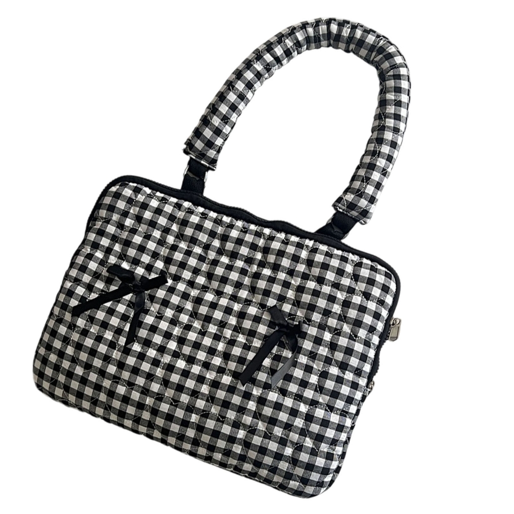 Computer Case Cloth Laptop Bag with Bows Design For Pad Tablets Travel Storage Case Checkered Shoulder Bag