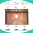 thumbnail image 7 of Strictly Sinks 33" Topmount Kitchen Workstation Sink Copper Single Bowl 16ga Stainless Steel Drop In, 7 of 7