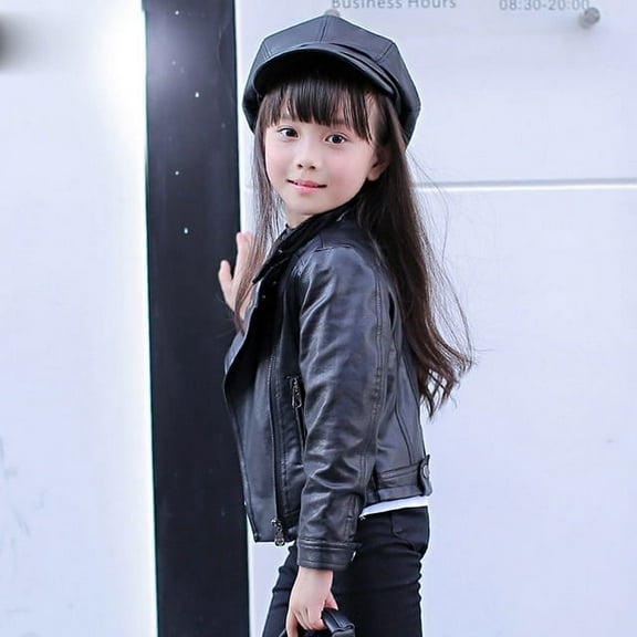 2019 New Autumn Girls Jacket pu Leather Zipper Jacket For Girls 3-12Yrs Fashion Solid Leather Coat Children Clothing Outerwear