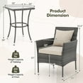 thumbnail image 3 of Gymax 3-Piece Patio Furniture Set PE Wicker Conversation Bistro Set w/ A Tempered Glass Table, 3 of 10