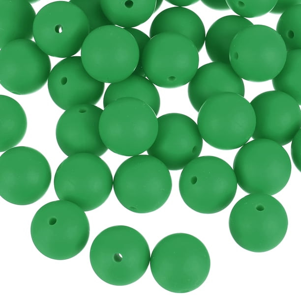 Uxcell 50 Paquete 15mm Perlas de Silicona, Perla de Goma Suelta Redonda para DIY Verde Oscuro