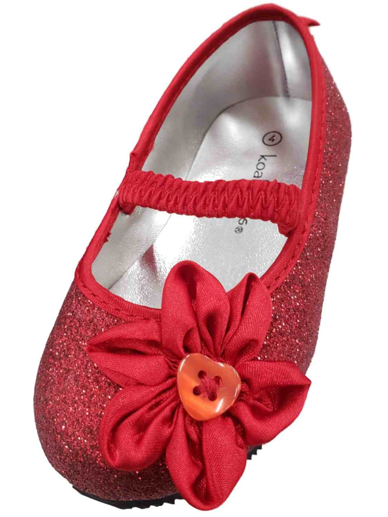 red sparkly ballet flats