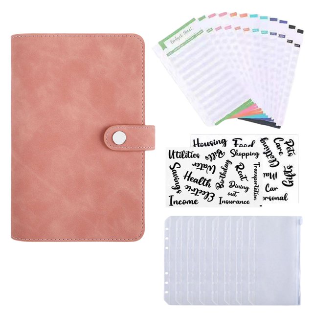Cuaderno de presupuesto de cuero Cubierta de de bolsillos con cremallera de 8 piezas Rosa Zulema cuaderno de facturas