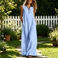 thumbnail image 4 of CHUMUD Robes d'Été pour Femmes Sans Manches à Col en V, Robe Maxi à Demi-Boutonnage, Coupe Ample Décontractée, 4 of 8