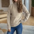 thumbnail image 4 of GigrtiJin Womens Loose Knit Sweater Long Sleeves Turtleneck Sweaters Solid Color Comfy Warm Lightweight Tops, 4 of 6