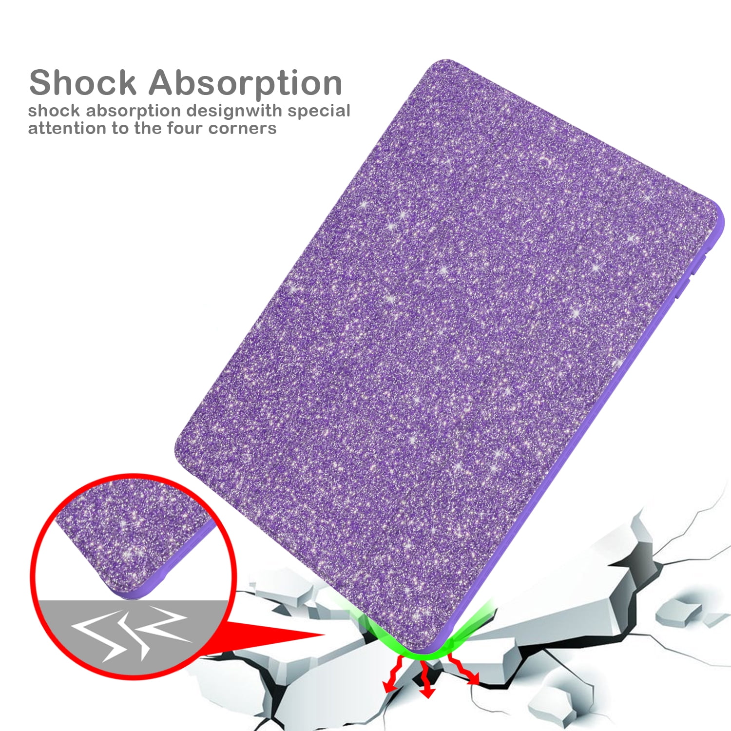 Allytech iPad Case 9th 8th 7th Generation, iPad 10.2 Case 2021/2020/2019, Trifold Stand Bling Glitter Sparkly Shockproof Protective Case Cover Shell for Apple iPa 10.2-inch 9th 8th 7th Gen Lightpurple