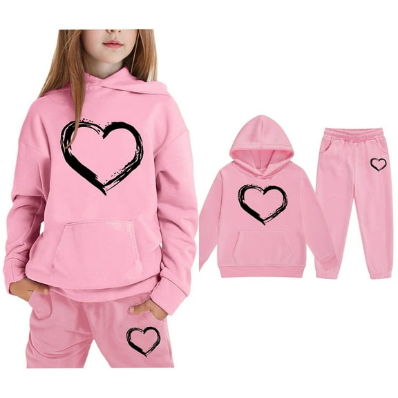 LIUYUNNN Kids Toddler Sweatsuit 2 Piece Long Sleeve Pullover Pink Heart Tracksuit Pullover Hoodie Jogger Set Winter Clothes Boy Clothes 4-5 Years Boys Girls Autumn and Winter Outfits