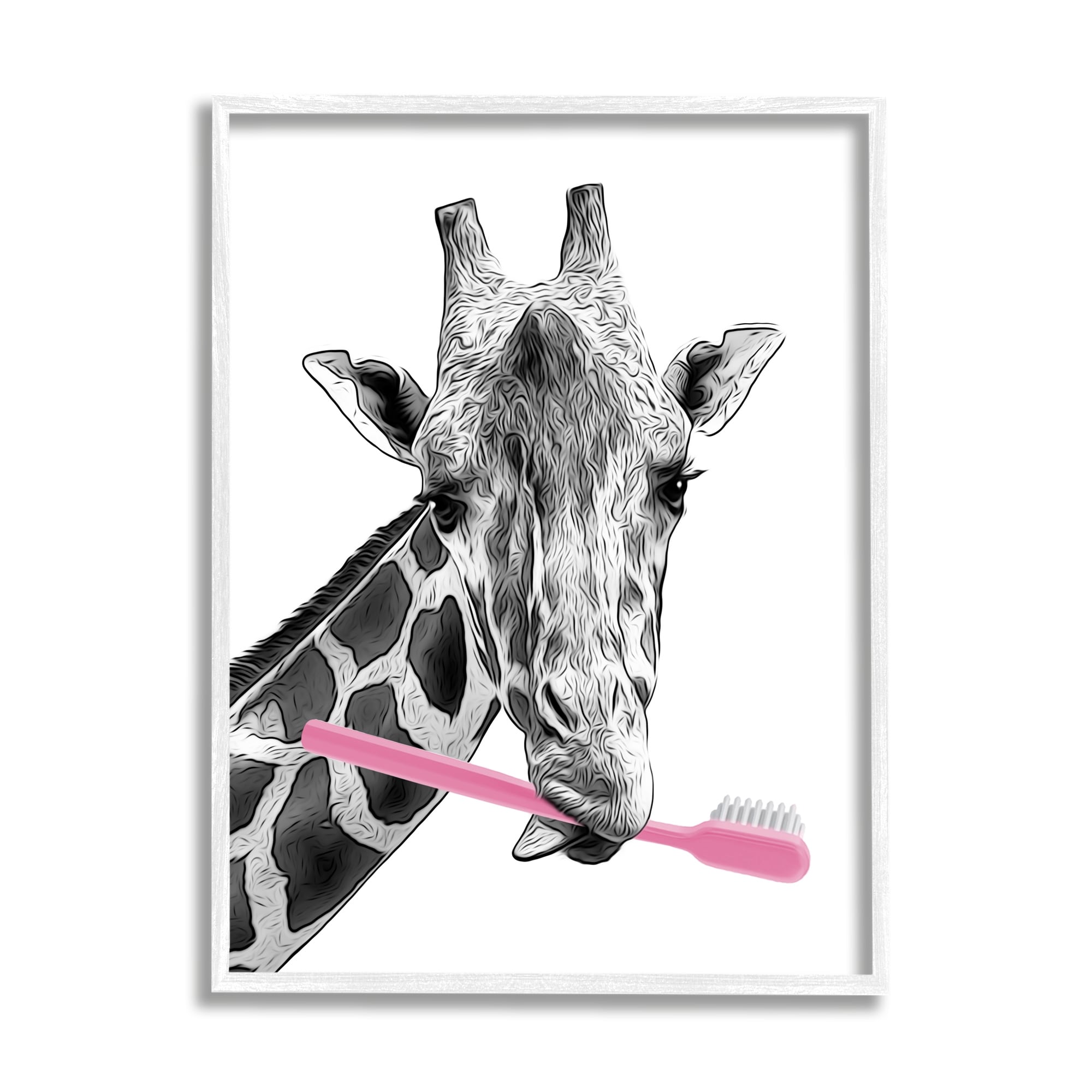 Stupell Industries Funny Animal Bathroom Toothbrush Animals & Insects Painting White Framed Art Print Wall Art