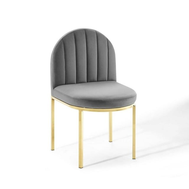 Modway Isla 18" Channel Tufted Velvet Dining Side Chair, Gold/Gray