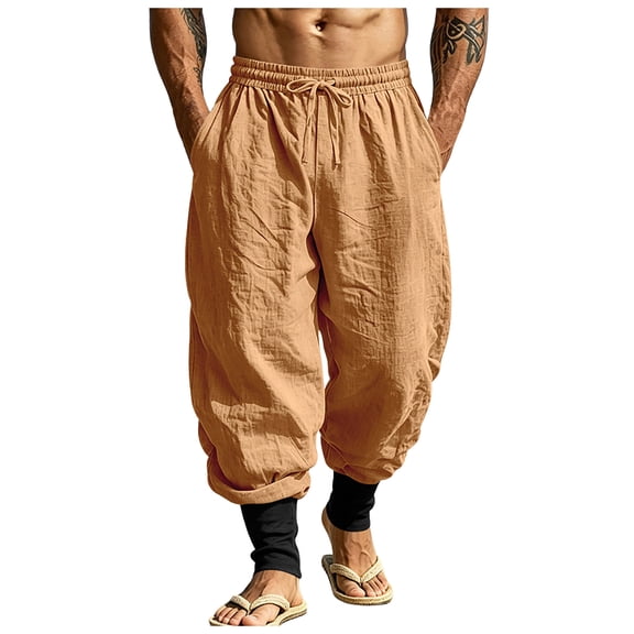 Akiihool Mens Trousers Casual Pants Men's Straight Fit Workday Smart Pants for Winter Yellow,M