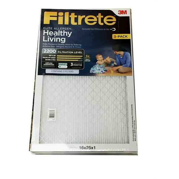 Filtrete MPR 2200 16 x 25 x 1 Elite Allergen Reduction HVAC Air Filter, 3-Pack