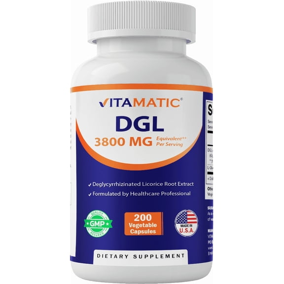 Vitamatic DGL Licorice 10:1 Extract 380 mg (3800mg Equivalent of Licorice Root) - 10X Stronger - Supports Healthy Digestive & Respiratory Functions - 200 Capsules