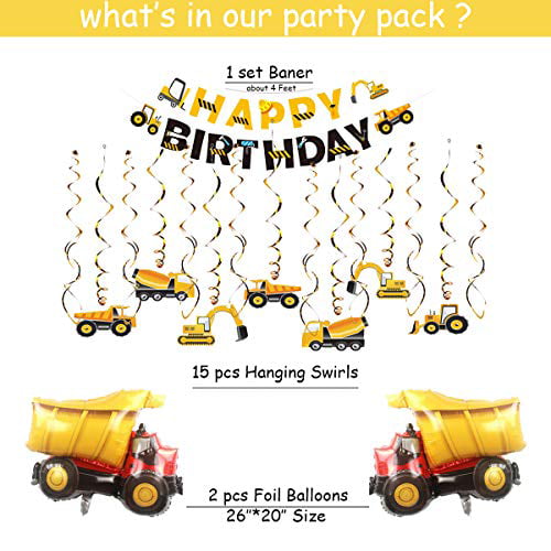 Happy Birthday Banner Ultimate Construction Party Supplies Decors 68 Pack Dump Truck Theme Birthday Decoration Kit for Boys Balloons Signs PartyBuzz with Cake Toppers Garland 