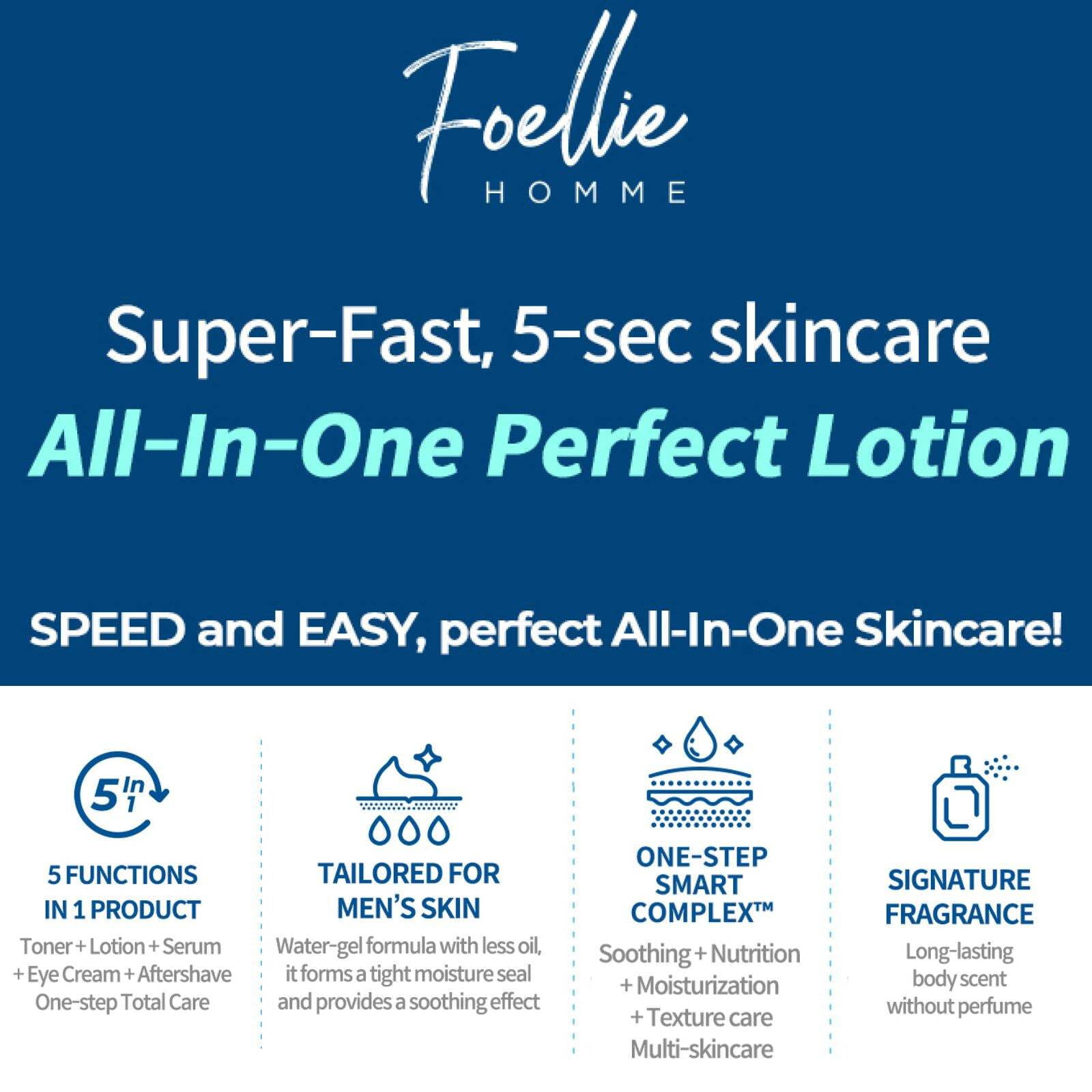 FOELLIE Homme All-In-One Perfect Lotion, Men's Face Moisturizer 150ml