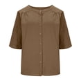 thumbnail image 6 of Avtoify Women's Belt Button Ruffle V-Neck Solid Color Linen Short Sleeve Top Women's Top, 6 of 7