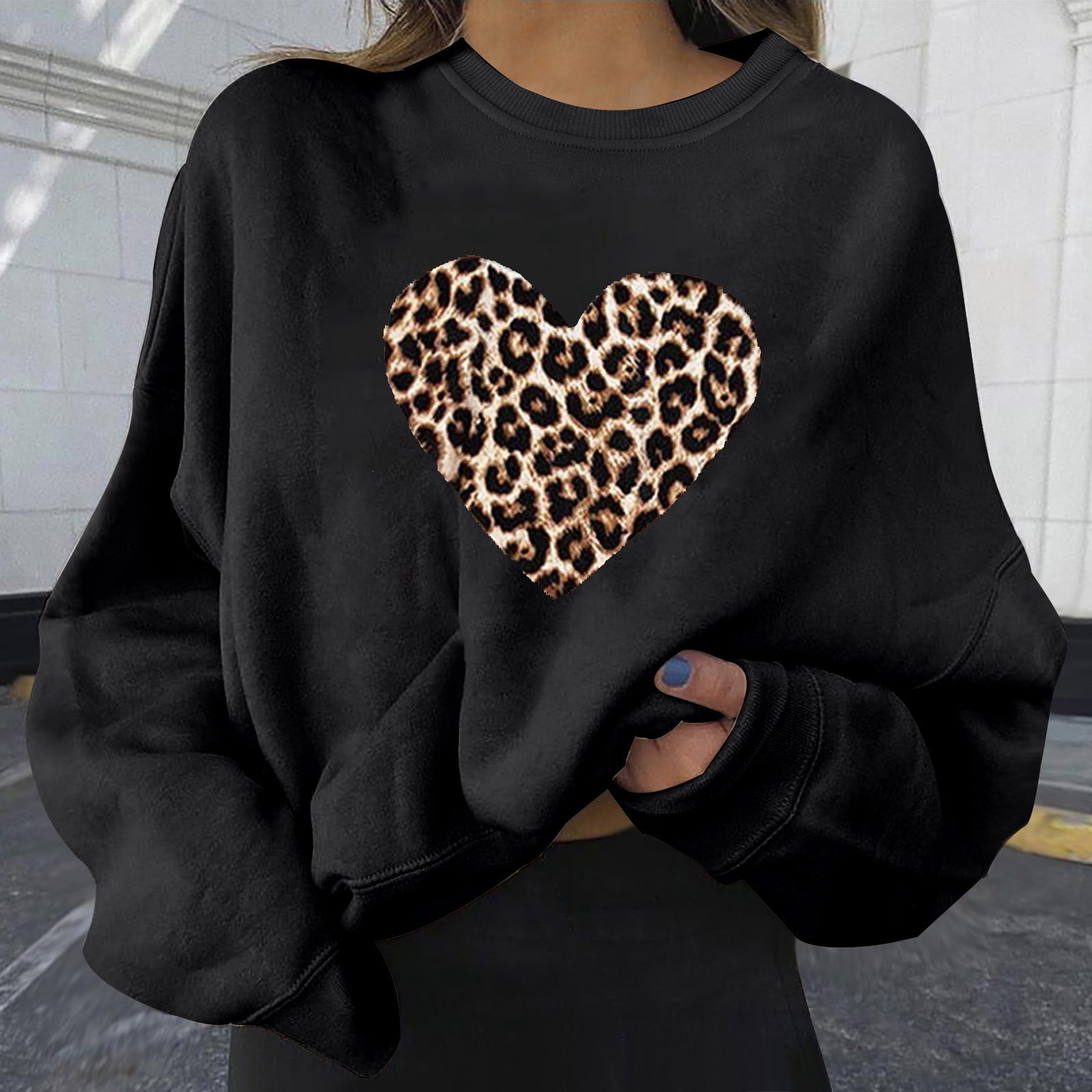 Women Long Sleeve Color Block Cow Print 