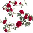 thumbnail image 1 of Paquete de 2 coronas artificiales de vid de rosa, planta de hiedra rosa, 5.9 pies, adecuada for decoración de boda, hogar, fiesta, jardín, un paquete (rojo), 1 of 5