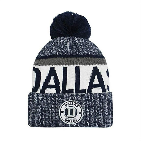 Dallas Men's Winter Knit Landmark Patch Pom Beanie (Navy/Gray)