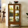 thumbnail image 3 of Living Room Cabinets Curio Cabinet Lighted Curio Diapaly Cabinet with Adjustable Shelves and Mirrored Back Panel, Tempered Glass Doors (Oak, 3 Tier), (E26 light bulb not included),Wooden Cabinets, 3 of 15