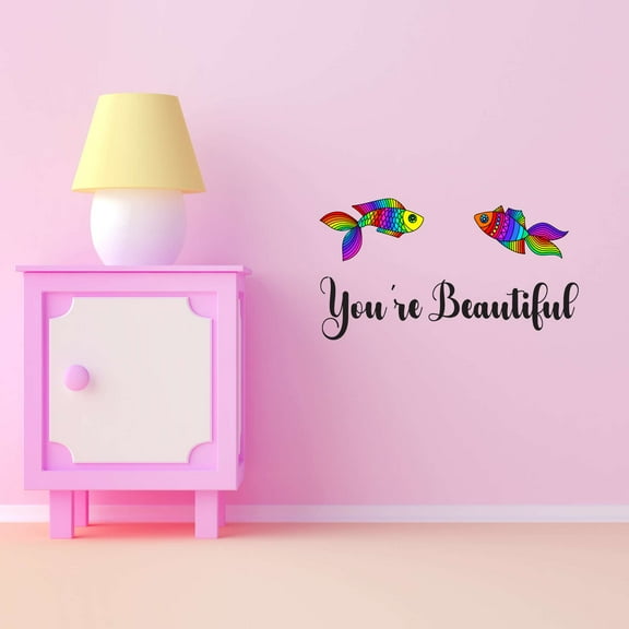 Fish Wall Decal You're Beautiful Kids Room Decor Cartoon Fish Wall Decal Adorable Quote Bedroom Decoration - Size: 20 In X 10 In