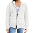 thumbnail image 5 of Lenpel Women's Zip up Hoodies Winter Fall Fashion Long Sleeve Oversized Sweatshirts Loose Casual Jackets with Pockets(White,Small), 5 of 5
