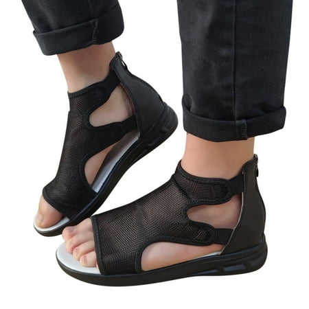 

uikmnh Women Shoes Fashion Womens Breathable Lace Up Shoes Thick Soled Wedges Casual Sandals Black 7