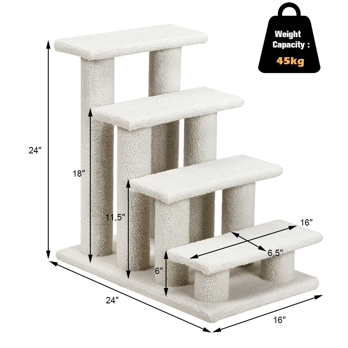 Gymax Fashion 24'' 4-Step Pet Stairs Carpeted Ladder Ramp 8 Scratching Post Cat Tree Climber
