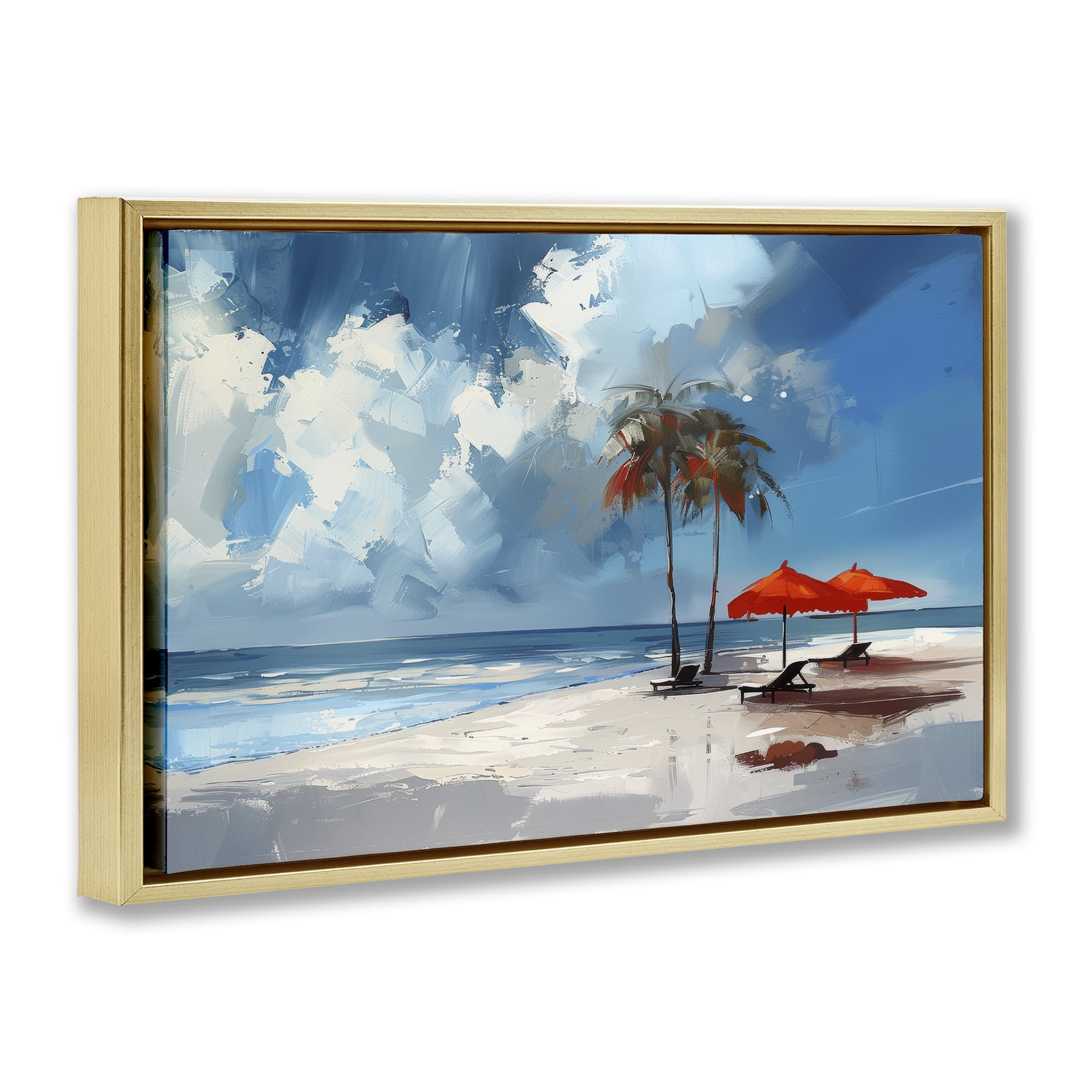 Stupell Industries Sunny Seaside Palette Nautical & Beach Painting Gold Floater Framed Canvas Art Print Wall Art, 25 x 17