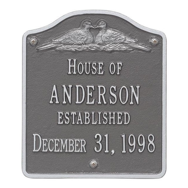 Whitehall Products 5009PS Standard Wall Two Line Wedding Address Plaque, Pewter & Silver