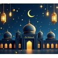 thumbnail image 4 of LUUFILx Eid Mubarak Banner Moon Stars Hanging Lanterns Mosque Festive Backdrop Decoration Celebrations Muslim Event Printing Party Supplies Photography Props, 4 of 8