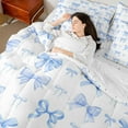 thumbnail image 4 of jejeloiu Blue Ribbon Bowknot 7 Pieces Bedding Comforter Set,Cute Cartoon Bowtie Full Bedding Set For Girls Reversible, 4 of 8