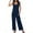 #297-Navy, variant on Women's Sleeveless Jumpsuit with Round Neck Tie-Waist Pocket and Pleated Detail Casual Chic
