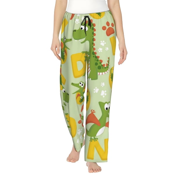 Fotbe Cartoon Dinosaurs Pantalones de Pijama para Mujer, Pantalones de Dormir, Pantalones Pj con Cordón y Bolsillos-3X-Large