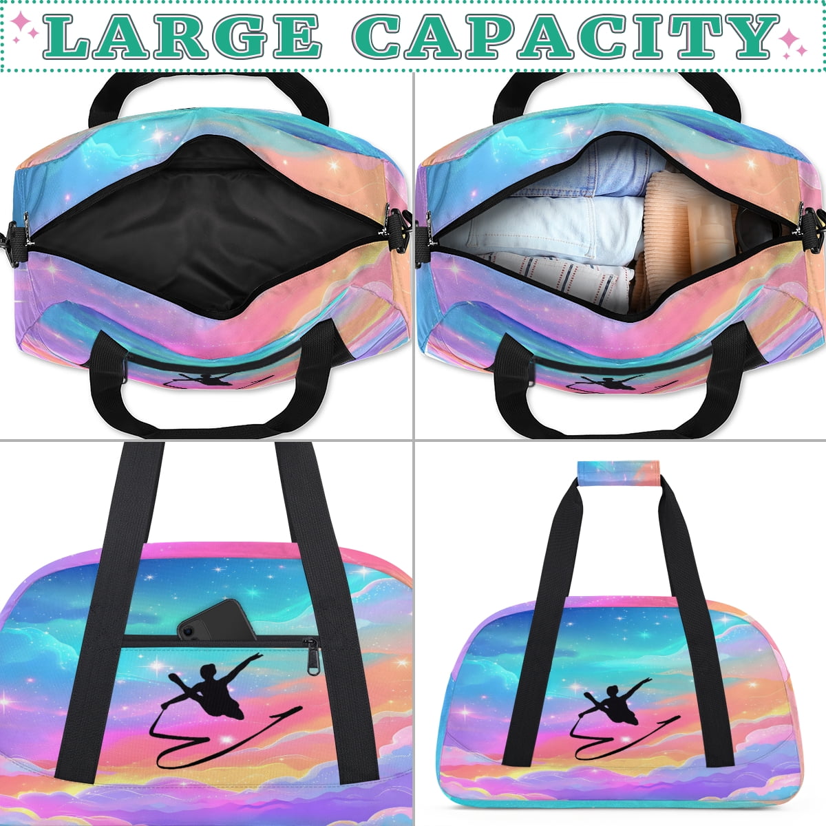 Qzjjjmy Dance Gymnastics Bag for Girls Duffle Bag Dance Travel and Gymnastics Tote Bag for Kids