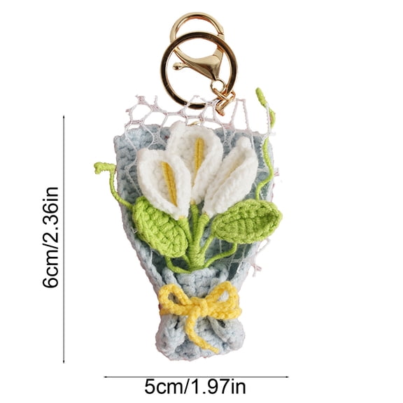 hulanddfd Valentine's Day Crochet Flower Keychain, 2.36"x1.97" Knitted Floral Pendant White Crochet Flower Bundle Ornament for Handbag Purse Backpack Gift for Valentine's Day