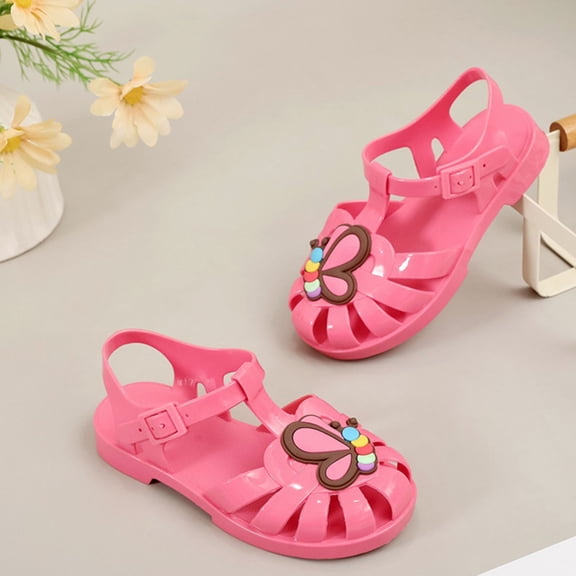 Eltusu Girls Jellies, Summer Comfort No Slip PVC Casual Jelly Shoes Watermelon Red Size 11(Little Kids)