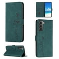thumbnail image 1 of For Samsung Galaxy S21 Plus Wallet Cover, PU Leather Kickstand Credit Card Pocket Slots Wrist Strap Magnetic Folio Heart Patterned Embossed Flip Cover for Samsung Galaxy S21 Plus, Green, 1 of 11