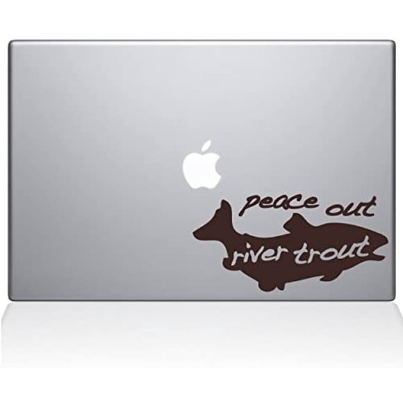 The Decal Guru Peace Out River Trout MacBook Decal Vinyl Sticker - 13" MacBook Pro (2016 & Newer) - Brown