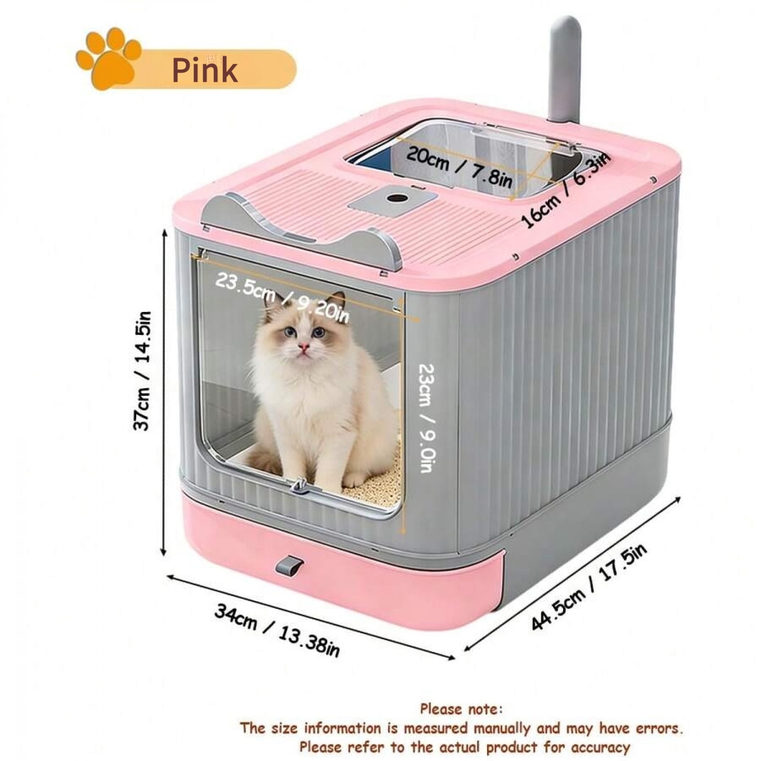 NTGFU Large Cat Litter Box Enclosed, 4-In-1 Top Entry & Front Pull Drawer with Odor Control Carbon Bags & Scoop,for Multiple Cats (Fits Up To 44 Lbs), Easy Clean Modern Pet House - Pink