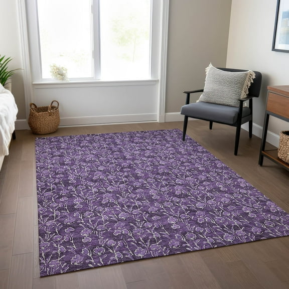 Addison Rugs Chantille Indoor/Outdoor Transitional Floral Purple Washable Rectangle Rug, 3' x 5'
